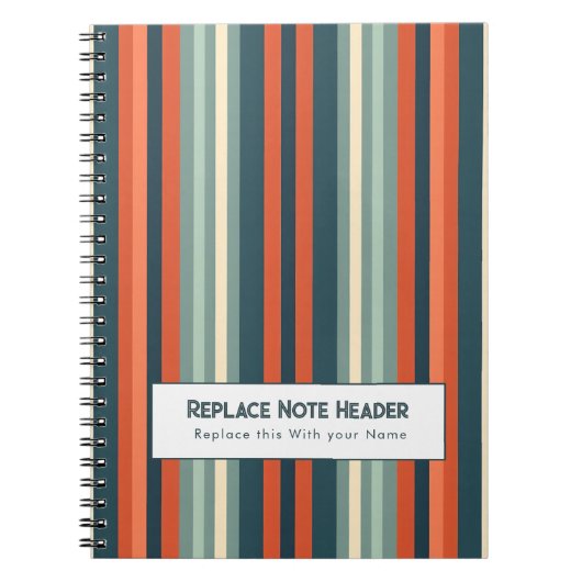 Carnet Rayure verticale personnalisée sarcelle rouille (Devant)