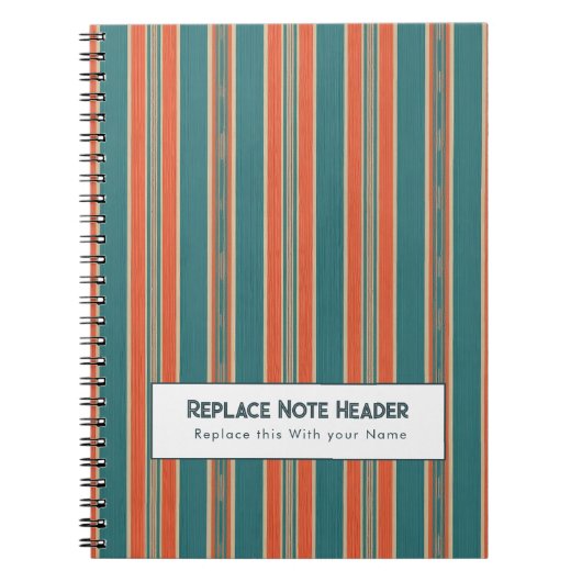 Carnet Rayure verticale personnalisée sarcelle rouille (Devant)