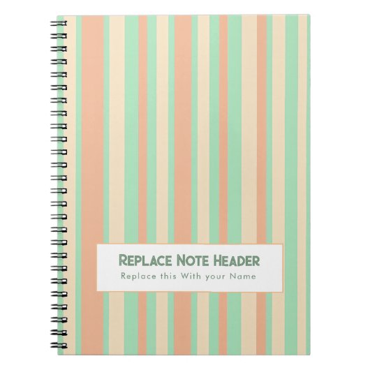 Carnet Rayure verticale personnalisée vert orange (Devant)