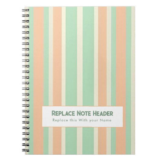 Carnet Rayure verticale personnalisée vert orange (Devant)