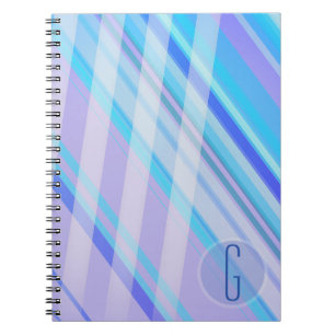 Carnet Rayures abstraites/Bleus violets/monogramme
