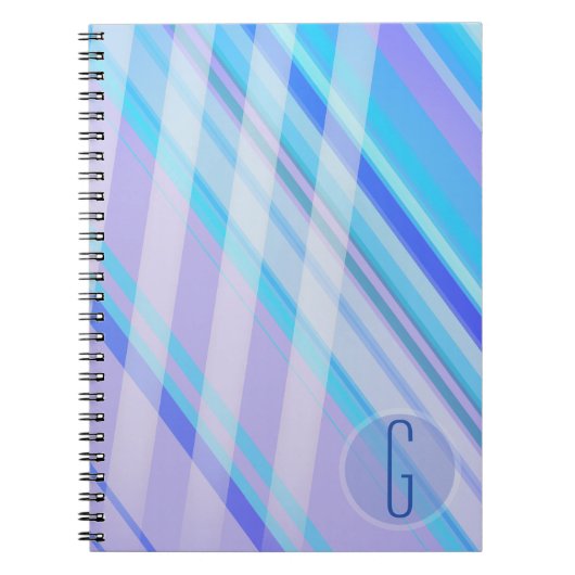 Carnet Rayures abstraites/Bleus violets/monogramme (Devant)