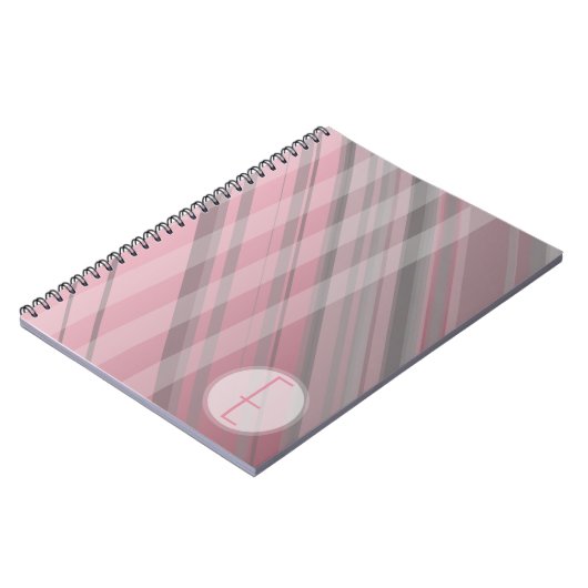 Carnet Rayures Abstraites/rose et gris/monogramme (Côté gauche)