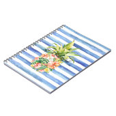 Carnet Rayures Blanches Bleues Fleur Tropicale Ananas (Côté gauche)