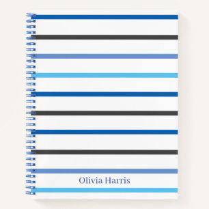 Carnet Rayures bleues et blanches élégantes personnalisée
