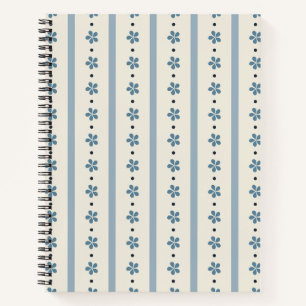 Carnet Rayures Bleues Et Crème Et Fleurs