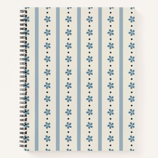 Carnet Rayures Bleues Et Crème Et Fleurs (Devant)