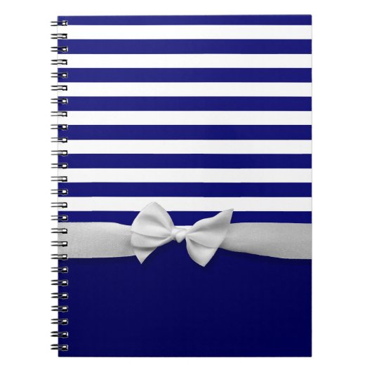 Carnet Rayures bleues nautiques et graphique blanc d'arc (Devant)