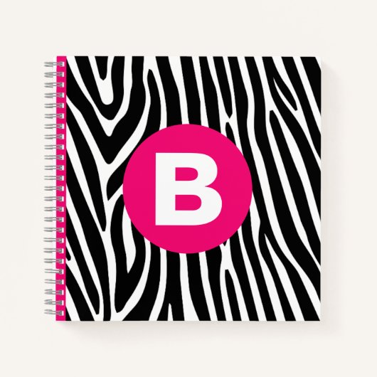 Carnet Rayures Classiques de Zèbre Monogramme Rose Clair (Devant)