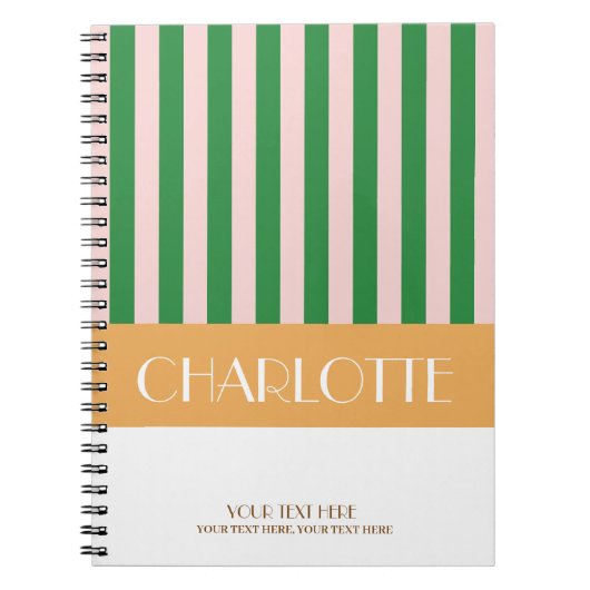 Carnet Rayures Colorées Élégantes Monogramme Personnalisé (Devant)