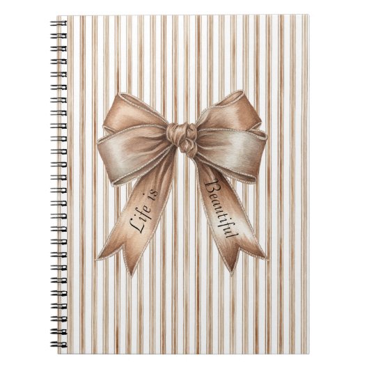 Carnet Rayures Crème Marron Nœud Papillon Cocoa (Devant)