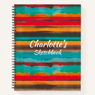 Carnet Rayures d'aquarelle colorées modernes personnalisé