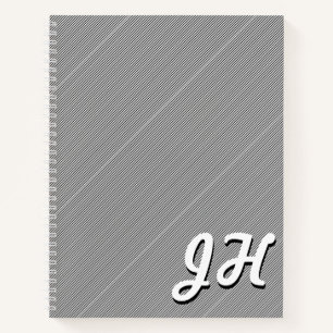 Carnet Rayures fines noires et blanches Initiales de st