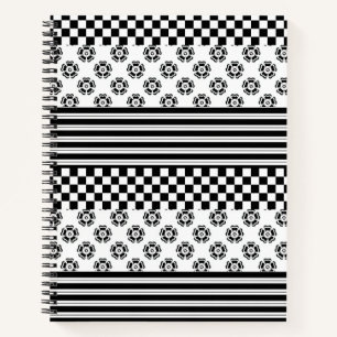 Carnet Rayures Florales à Carreaux Boho Noir et Blanc