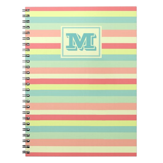 Carnet Rayures lumineuses colorées Monogramme moderne (Devant)
