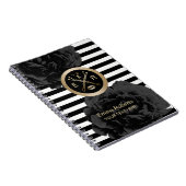 Carnet Rayures modernes florales noires élégantes de (Côté Droit)
