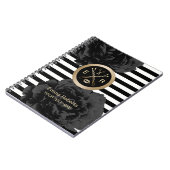 Carnet Rayures modernes florales noires élégantes de (Côté gauche)