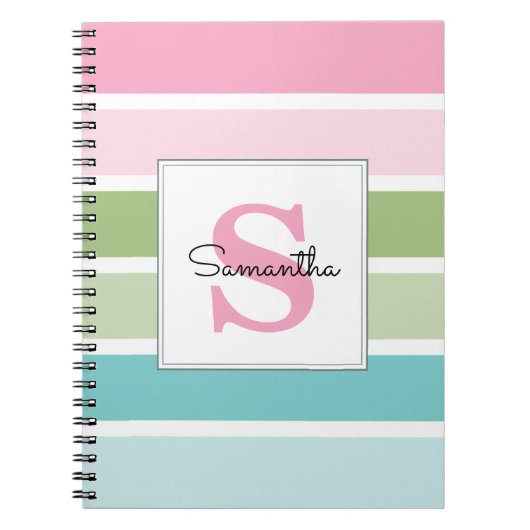 Carnet Rayures pastel monogrammées (Devant)