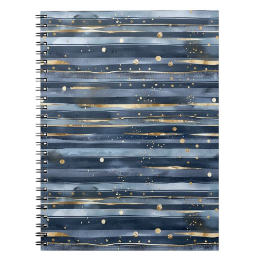 Carnet Rayures Points Or Bleu (Devant)