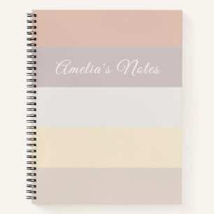 Carnet Rayures Rétro Pastel Rose Gris Monogramme