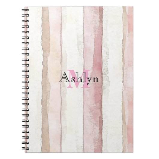 Carnet Rayures Rose Blanc Beige (Devant)