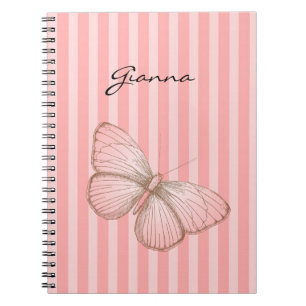Carnet Rayures roses avec papillon
