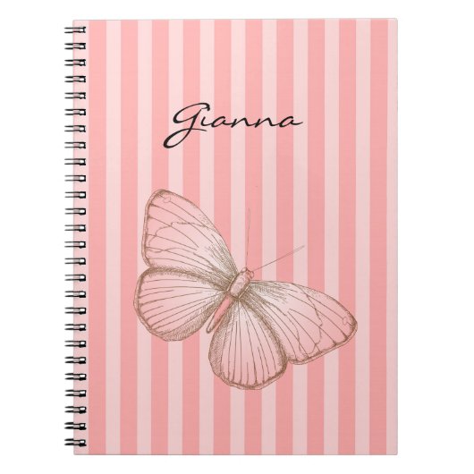 Carnet Rayures roses avec papillon (Devant)