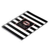 Carnet Rayures roses de lèvres noir moderne et blanc d'or (Côté gauche)