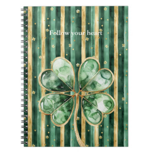 Carnet Rayures Trèfle Or Vert