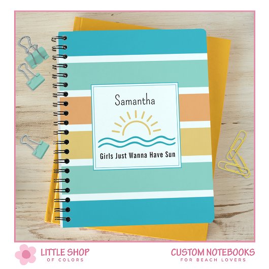 Carnet Rayures Tropicales Vagues de Soleil Monogrammées