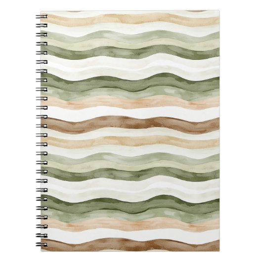 Carnet Rayures Vert Crème Beige Marron (Devant)