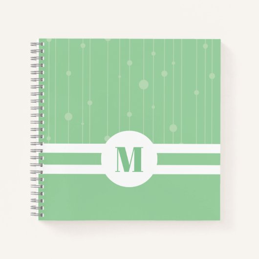 Carnet Rayures vert menthe monogramme pastel moderne (Devant)