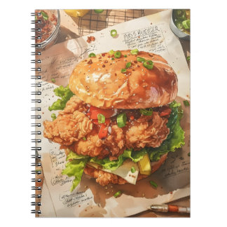 Carnet Recette aquarelle de burger au poulet frit gourmet