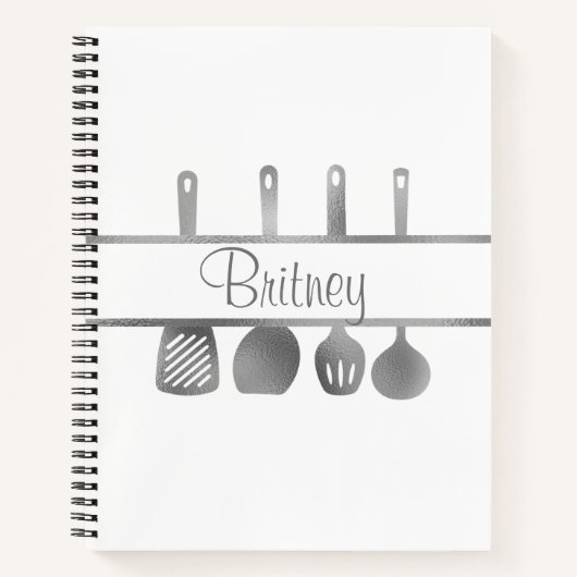 Carnet Recette Argent Cookbook Ustensiles Personnalisés (Devant)