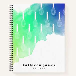 Carnet Recette Bleu Vert Aquarelle Balloon Whisk Recette