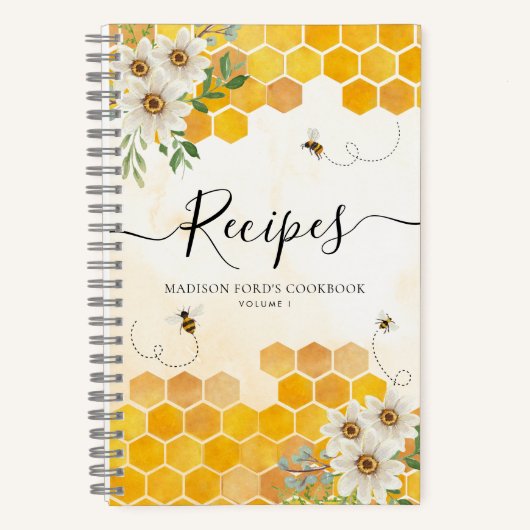 Carnet Recette Budget Floral Honeycomb Bumble Honey Bee R (Recto)