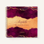Carnet Recette burgundy violet agate marbre rose or (Devant)
