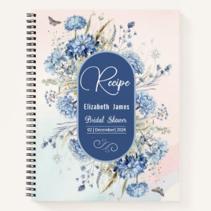Carnet Recette de Baby Shower Fleurie Bleu Poussiéreux et