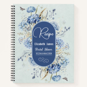 Carnet Recette de Baby Shower Floral Bleu Poussiéreux et