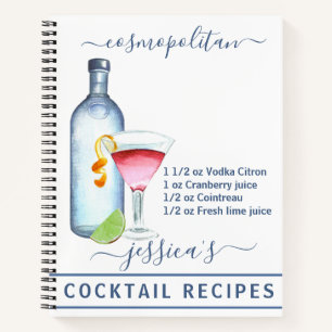 Carnet Recette de boissons cocktails à l'aquarelle Vodka
