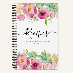 Carnet Recette de cuisine de succulente rose pâle florale