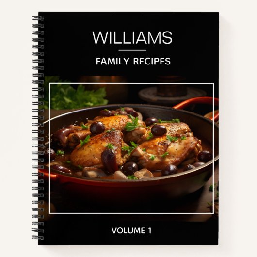 Carnet Recette de famille personnalisée moderne noire sty (Devant)