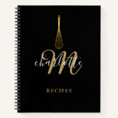 Carnet Recette de fouet noir or monogramme de script (Devant)