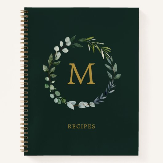 Carnet Recette de germe de feuille d'âge vert monogramme (Devant)