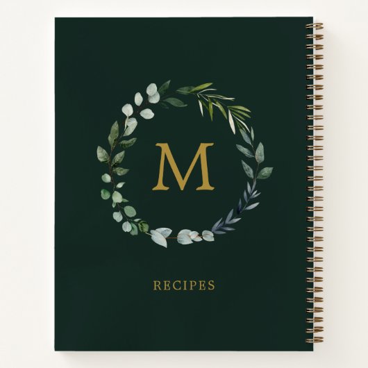 Carnet Recette de germe de feuille d'âge vert monogramme (Dos)