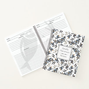 Carnet Recette de monogramme à feuilles et baies noires a