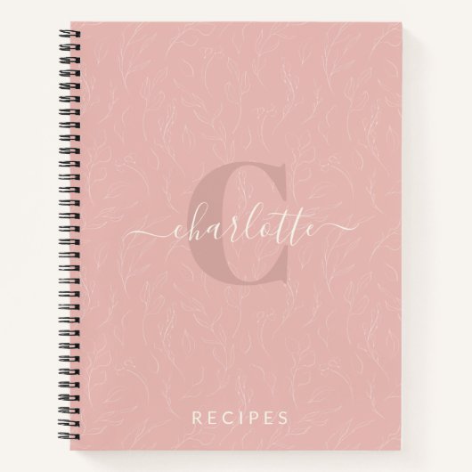 Carnet Recette de monogramme botanique rose rustique élég (Devant)