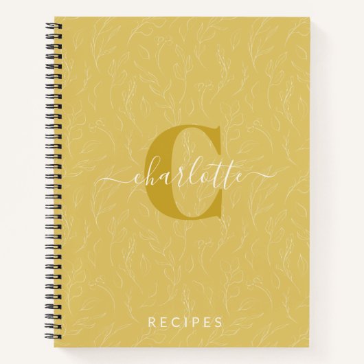 Carnet Recette de monogramme botanique rustique et jaune (Devant)