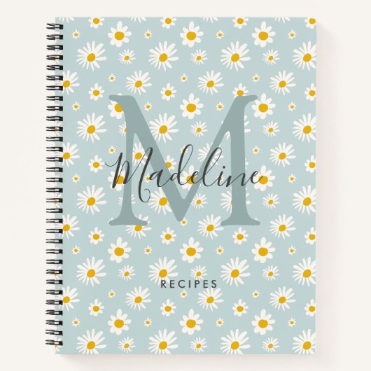 Carnet Recette de monogramme de script sarcelle de daisy (Devant)