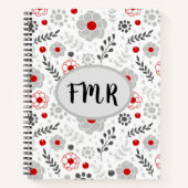 Carnet Recette de monogramme floral rouge gris moderne (Devant)